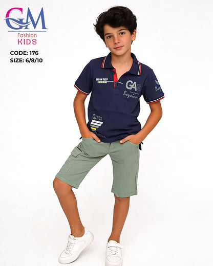 طقم أولادي صيفي بولو وشورت كاجوال للأطفال – GM Fashion Kids موديل 176