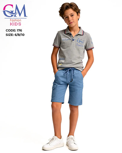 طقم أولادي صيفي بولو وشورت كاجوال للأطفال – GM Fashion Kids موديل 176
