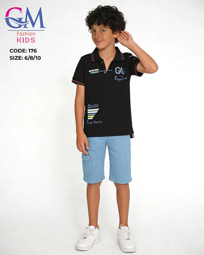 طقم أولادي صيفي بولو وشورت كاجوال للأطفال – GM Fashion Kids موديل 176