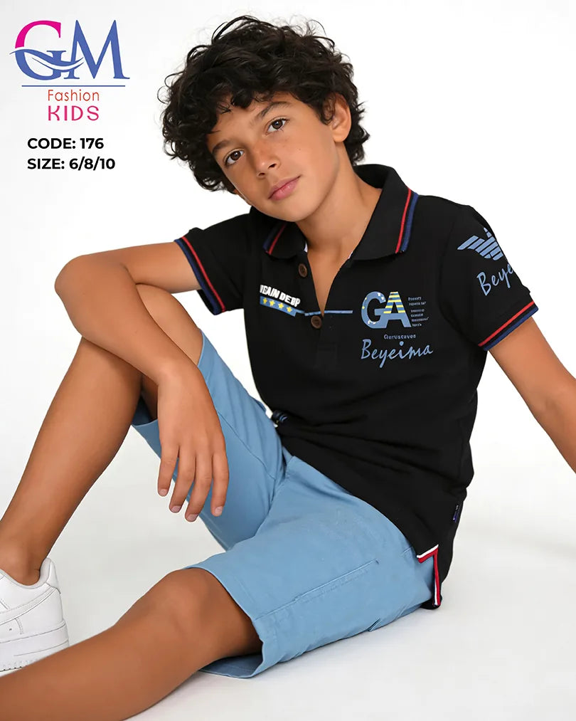 طقم أولادي صيفي بولو وشورت كاجوال للأطفال – GM Fashion Kids موديل 176