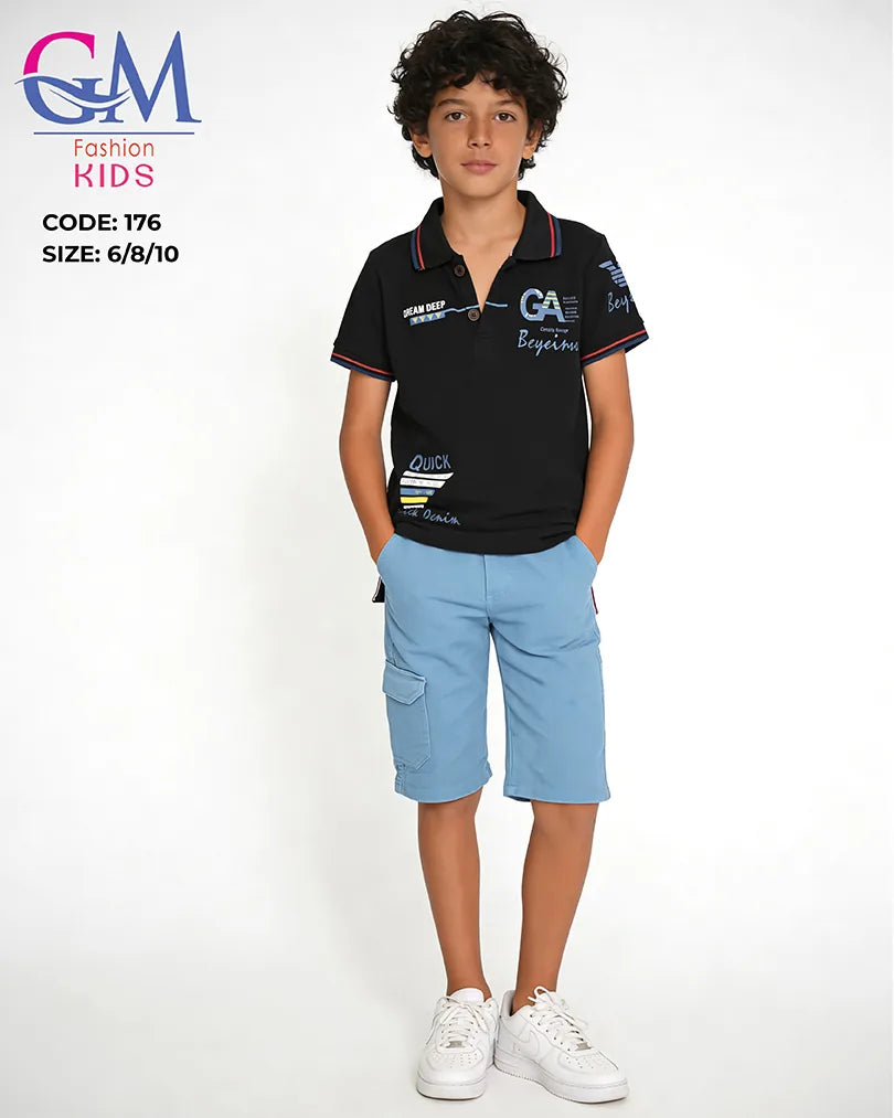 طقم أولادي صيفي بولو وشورت كاجوال للأطفال – GM Fashion Kids موديل 176
