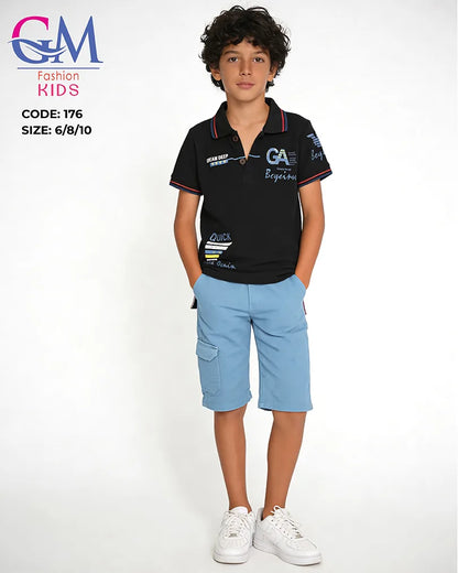 طقم أولادي صيفي بولو وشورت كاجوال للأطفال – GM Fashion Kids موديل 176