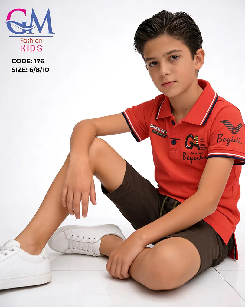 طقم أولادي صيفي بولو وشورت كاجوال للأطفال – GM Fashion Kids موديل 176