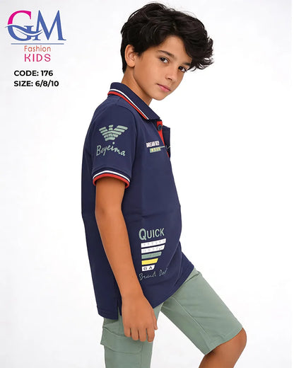 طقم أولادي صيفي بولو وشورت كاجوال للأطفال – GM Fashion Kids موديل 176
