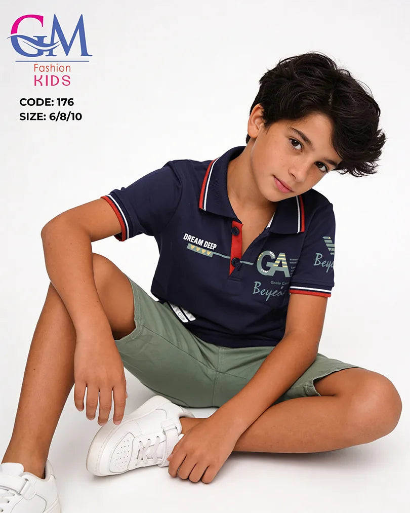 طقم أولادي صيفي بولو وشورت كاجوال للأطفال – GM Fashion Kids موديل 176