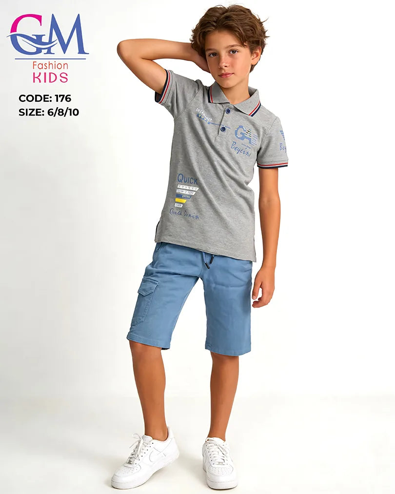 طقم أولادي صيفي بولو وشورت كاجوال للأطفال – GM Fashion Kids موديل 176