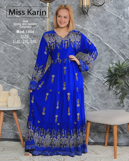 جلابية حريمي طويلة أنيقة بطبعة فاخرة | Miss Karin موديل 1804