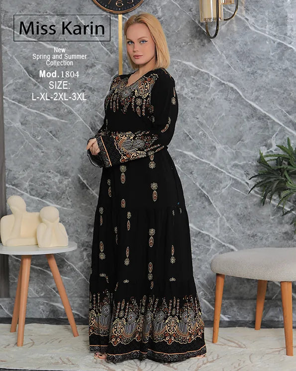جلابية حريمي طويلة أنيقة بطبعة فاخرة | Miss Karin موديل 1804