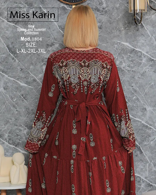 جلابية حريمي طويلة أنيقة بطبعة فاخرة | Miss Karin موديل 1804