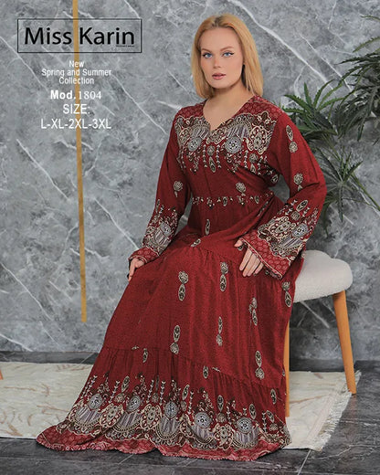 جلابية حريمي طويلة أنيقة بطبعة فاخرة | Miss Karin موديل 1804