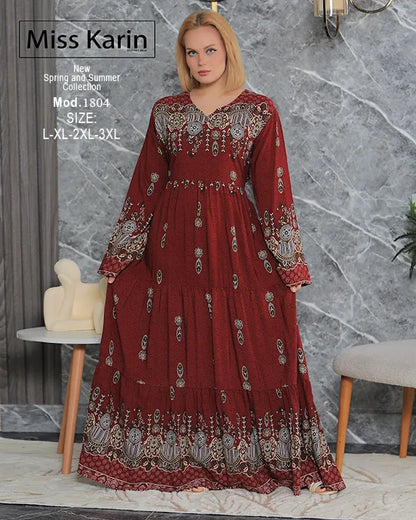 جلابية حريمي طويلة أنيقة بطبعة فاخرة | Miss Karin موديل 1804