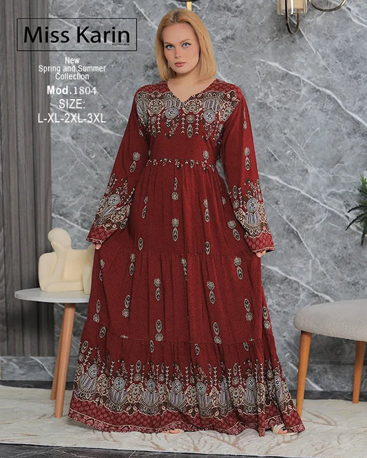 جلابية حريمي طويلة أنيقة بطبعة فاخرة | Miss Karin موديل 1804