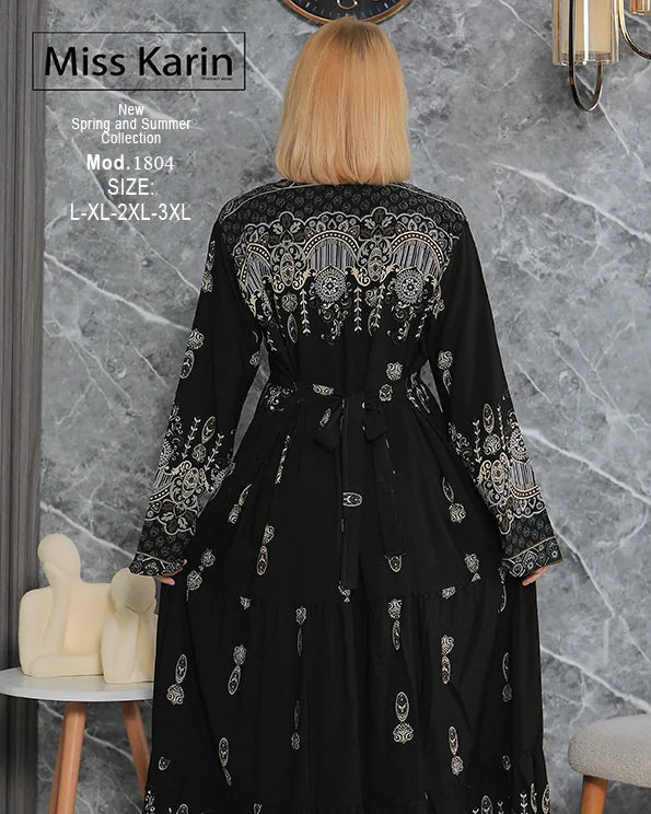 جلابية حريمي طويلة أنيقة بطبعة فاخرة | Miss Karin موديل 1804