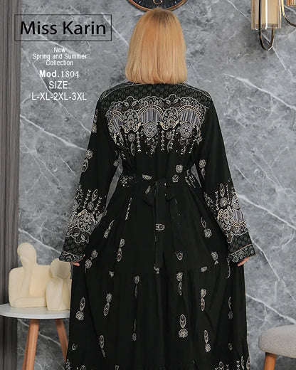 جلابية حريمي طويلة أنيقة بطبعة فاخرة | Miss Karin موديل 1804