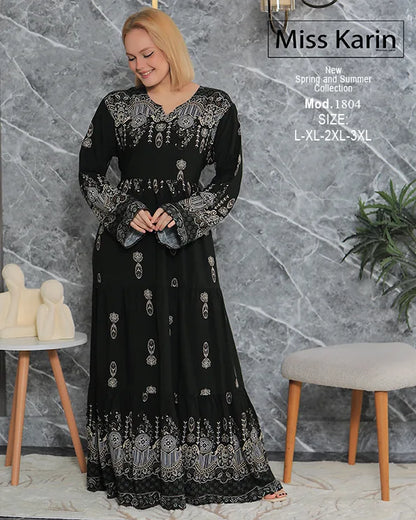 جلابية حريمي طويلة أنيقة بطبعة فاخرة | Miss Karin موديل 1804