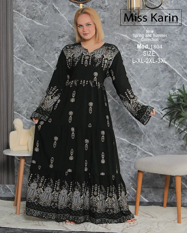 جلابية حريمي طويلة أنيقة بطبعة فاخرة | Miss Karin موديل 1804