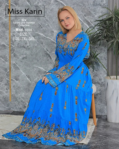 جلابية حريمي طويلة أنيقة بطبعة فاخرة | Miss Karin موديل 1804