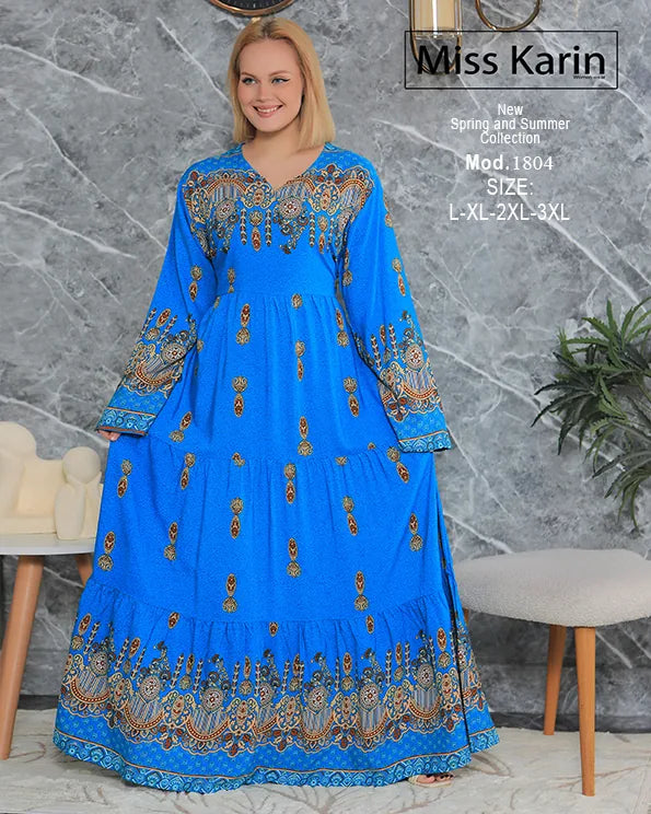 جلابية حريمي طويلة أنيقة بطبعة فاخرة | Miss Karin موديل 1804