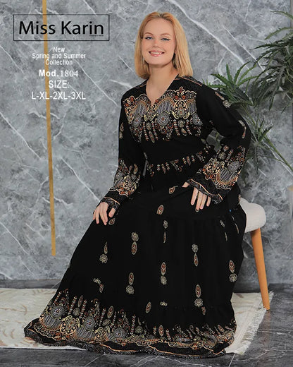 جلابية حريمي طويلة أنيقة بطبعة فاخرة | Miss Karin موديل 1804
