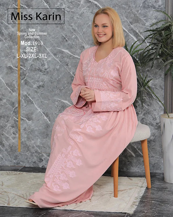 فستان حريمي طويل بتطريز أنيق وأكمام واسعة | Miss Karin موديل 1910