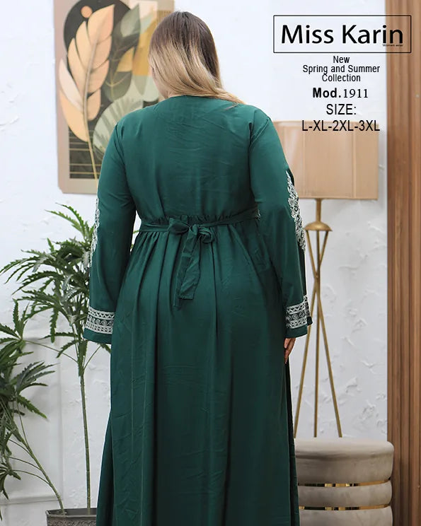 جلابية حريمي طويلة مطرزة باستك ورباط Miss Karin – موديل 1911 مقاسات كبيرة