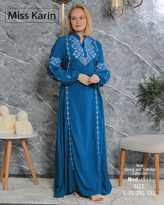 فستان حريمي طويل بتطريز تراثي فاخر | Miss Karin موديل 1913