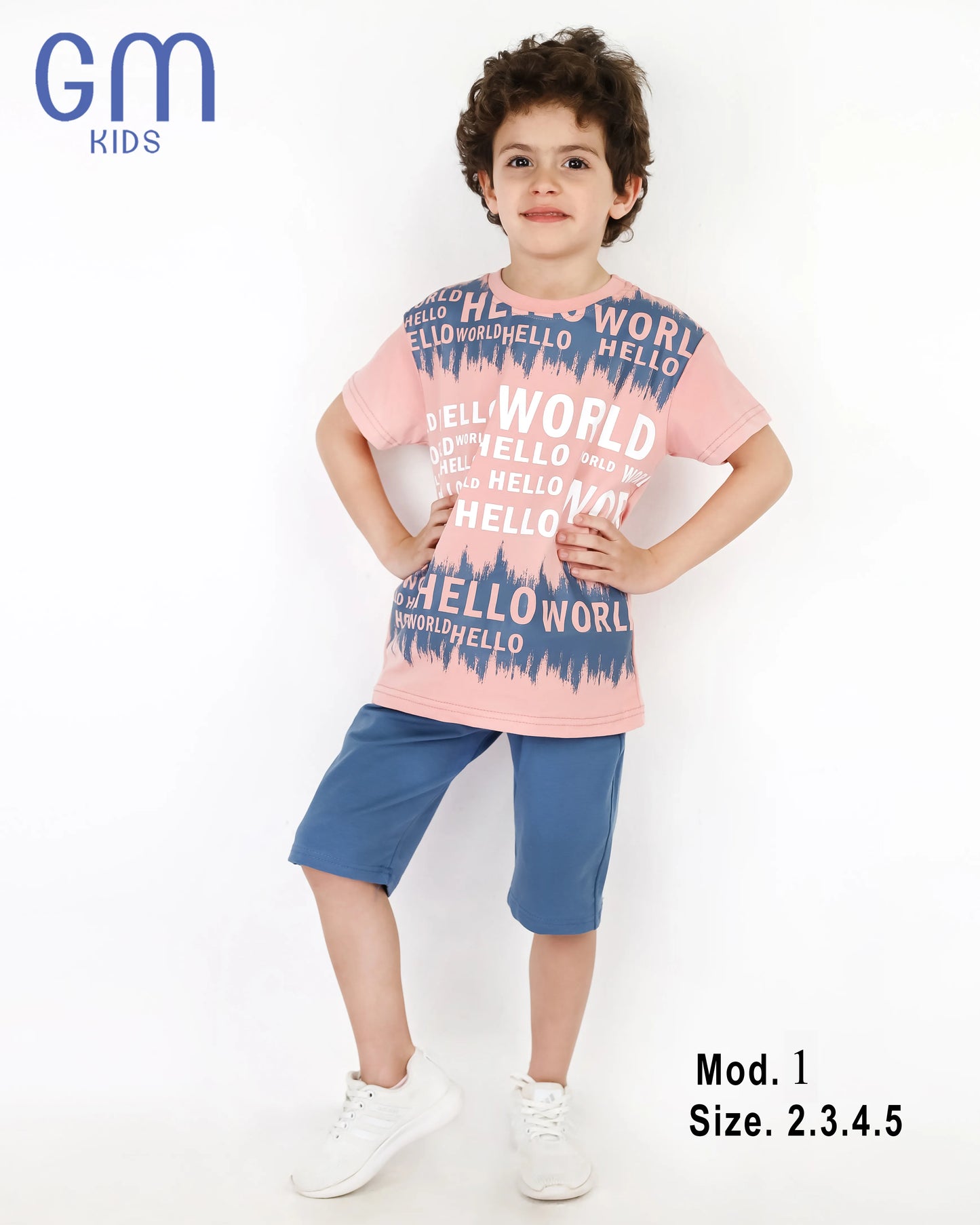 طقم أولادي صيفي تيشيرت وشورت قطن | GM Kids موديل 1