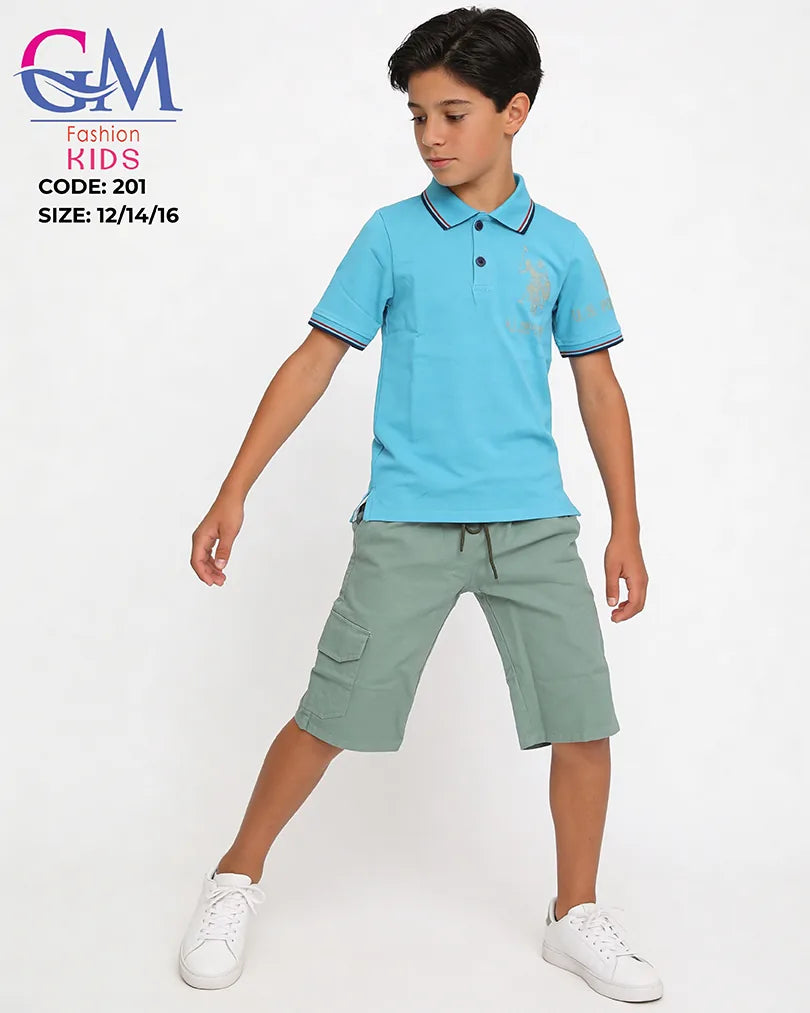 طقم أولادي بولو صيفي وشورت كارجو للأطفال – GM Fashion Kids موديل 201