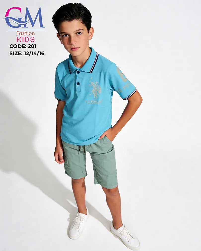 طقم أولادي بولو صيفي وشورت كارجو للأطفال – GM Fashion Kids موديل 201