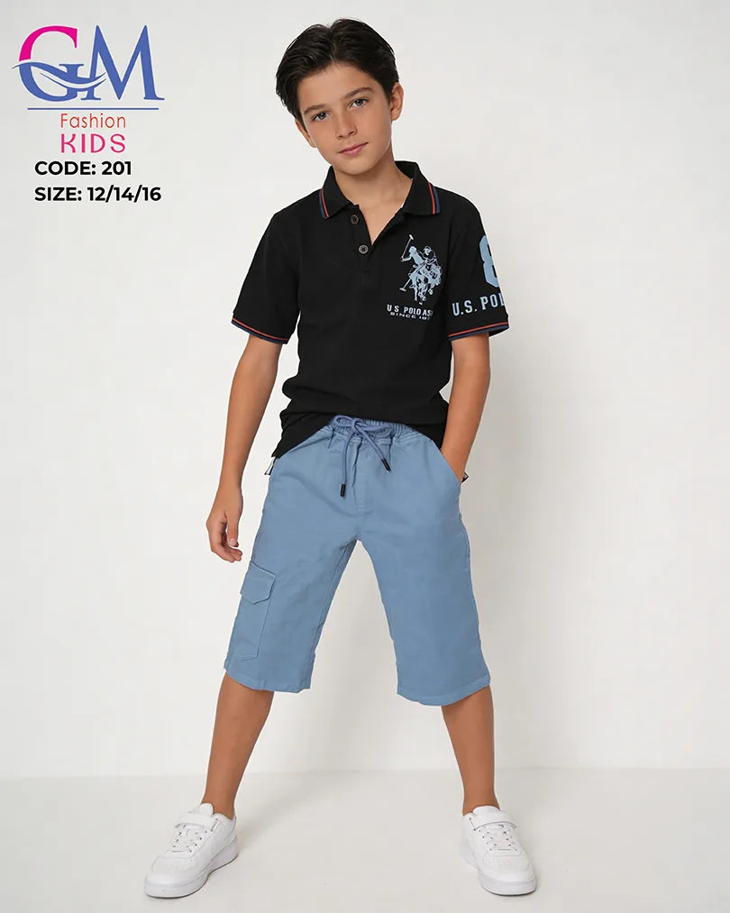طقم أولادي بولو صيفي وشورت كارجو للأطفال – GM Fashion Kids موديل 201