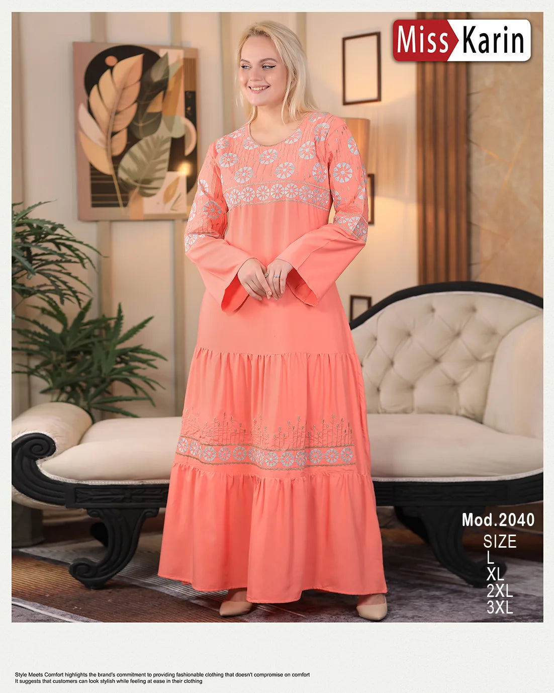 عباية استقبال قطن مطرزة فخمة Miss Karin – موديل 2040 | ألوان متعددة ومقاسات حتى 3XL