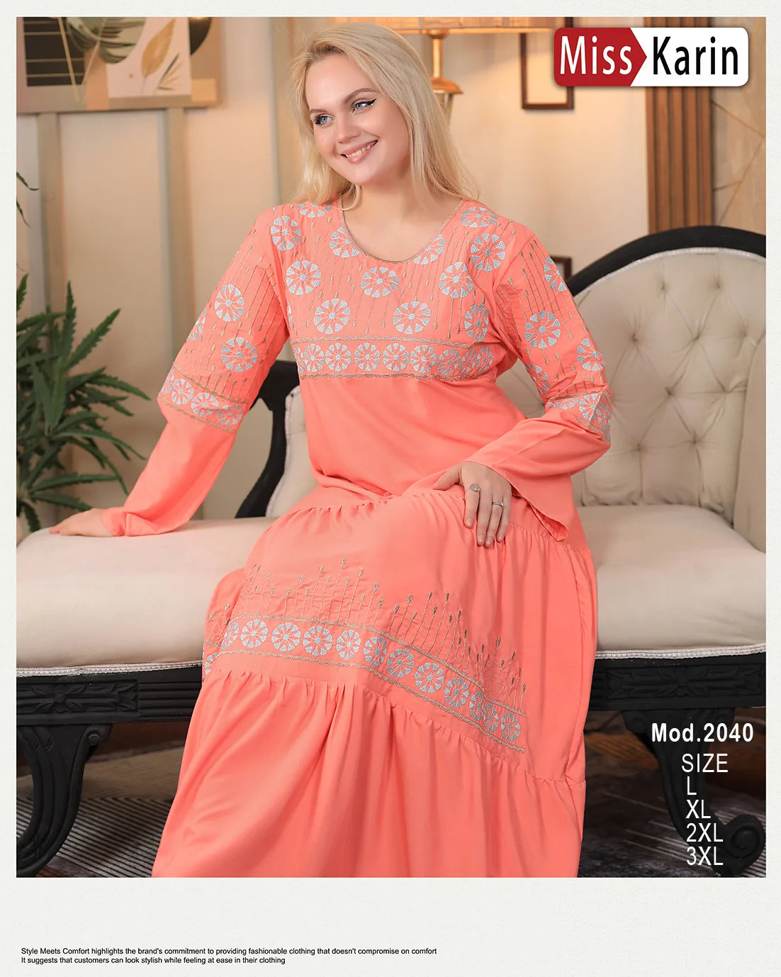 عباية استقبال قطن مطرزة فخمة Miss Karin – موديل 2040 | ألوان متعددة ومقاسات حتى 3XL