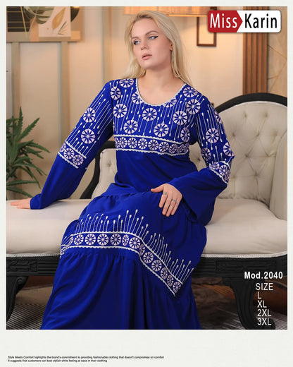 عباية استقبال قطن مطرزة فخمة Miss Karin – موديل 2040 | ألوان متعددة ومقاسات حتى 3XL