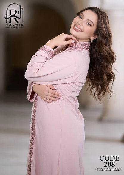 جلابية حريمي قطيفة مطرزة بفصوص راقية – Ramy Class موديل 208