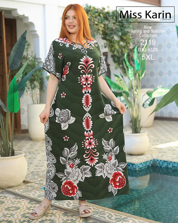 جلابية حريمي مقاس كبير صيفي نقشة ورود شيك | Miss Karin موديل 2119