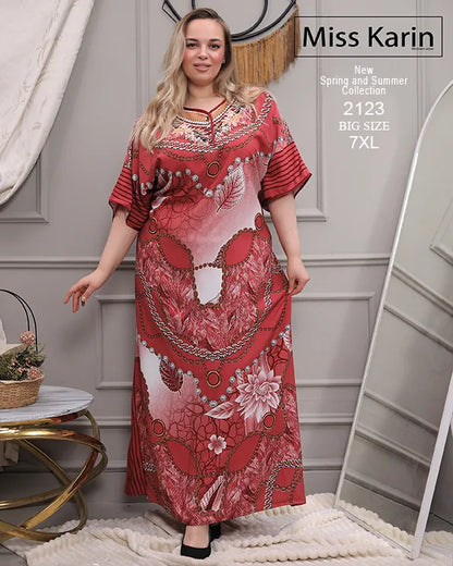 فستان حريمي صيفي واسع مشجر مقاس كبير – Miss Karin موديل 2123