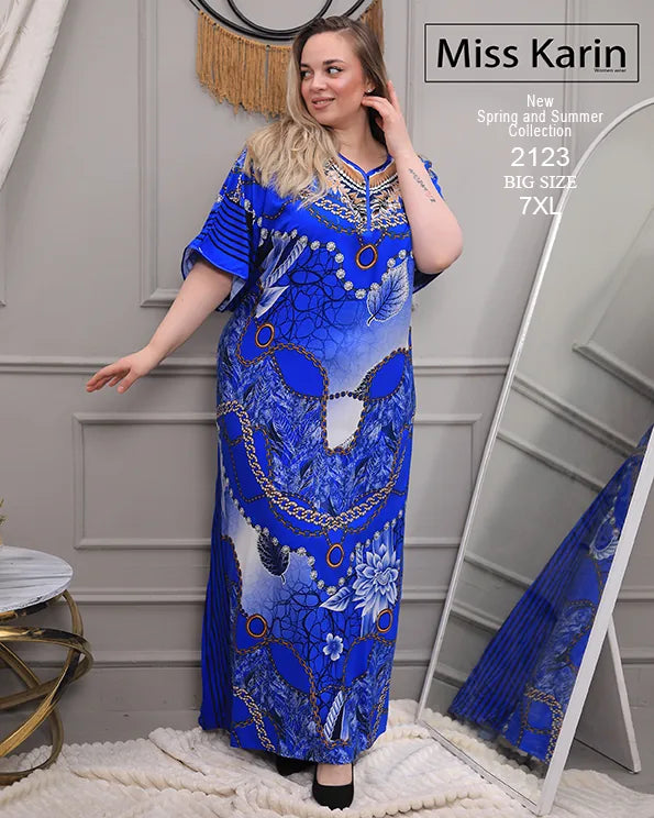 فستان حريمي صيفي واسع مشجر مقاس كبير – Miss Karin موديل 2123