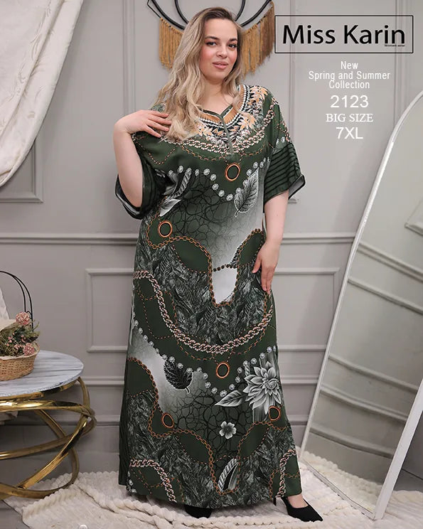 فستان حريمي صيفي واسع مشجر مقاس كبير – Miss Karin موديل 2123