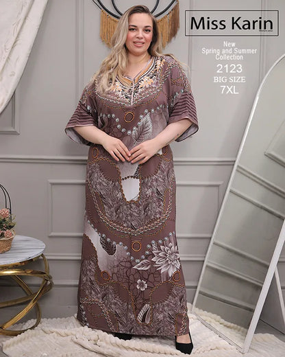 فستان حريمي صيفي واسع مشجر مقاس كبير – Miss Karin موديل 2123