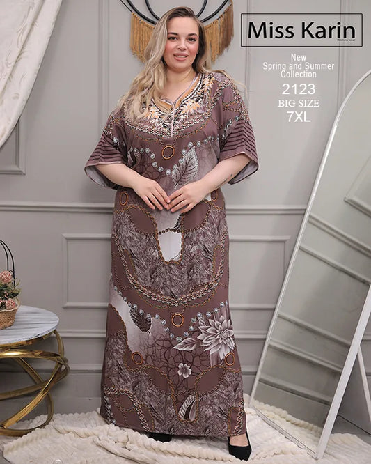 فستان حريمي صيفي واسع مشجر مقاس كبير – Miss Karin موديل 2123