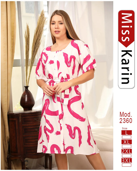 فستان متوسط الطول برباط وسط – قطن – موديل 2360 من Miss Karin