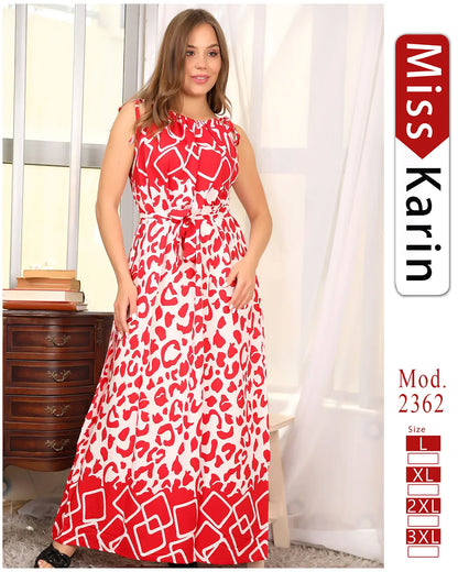 فستان صيفي طويل مطبوع بلا أكمام | Miss Karin موديل 2362 (L–3XL)