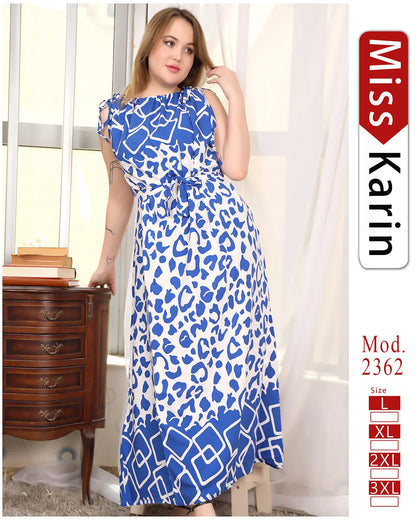 فستان صيفي طويل مطبوع بلا أكمام | Miss Karin موديل 2362 (L–3XL)