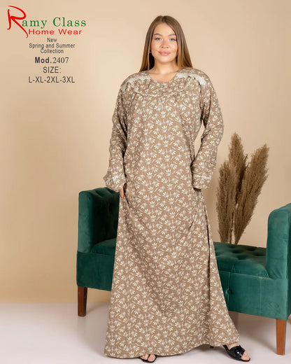جلابية حريمي قطن مطبوعة بأكمام طويلة  – Ramy Class موديل 2407