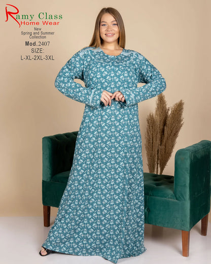 جلابية حريمي قطن مطبوعة بأكمام طويلة  – Ramy Class موديل 2407