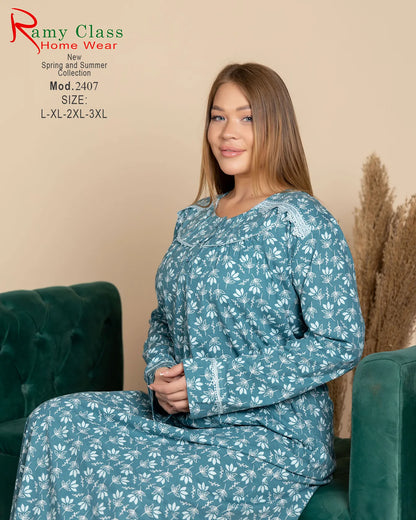 جلابية حريمي قطن مطبوعة بأكمام طويلة  – Ramy Class موديل 2407