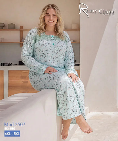 قميص نوم حريمي طويل مقاسات كبيرة مطبوع – Ramy Class موديل 2507