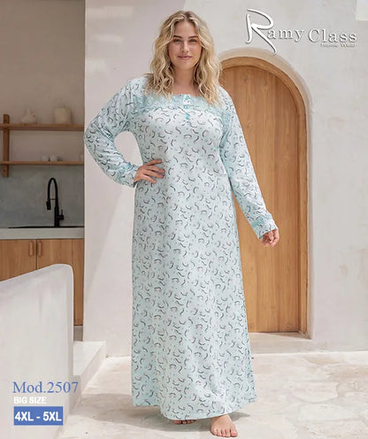 قميص نوم حريمي طويل مقاسات كبيرة مطبوع – Ramy Class موديل 2507