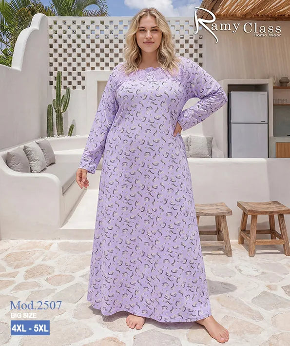 قميص نوم حريمي طويل مقاسات كبيرة مطبوع – Ramy Class موديل 2507