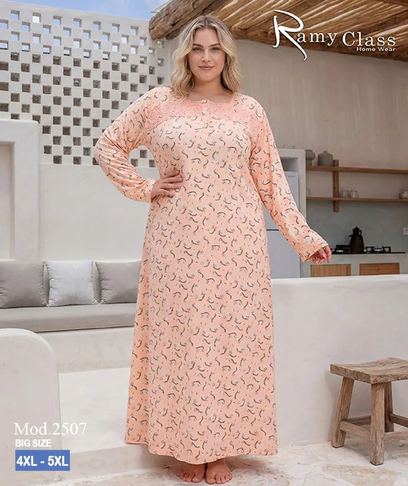 قميص نوم حريمي طويل مقاسات كبيرة مطبوع – Ramy Class موديل 2507